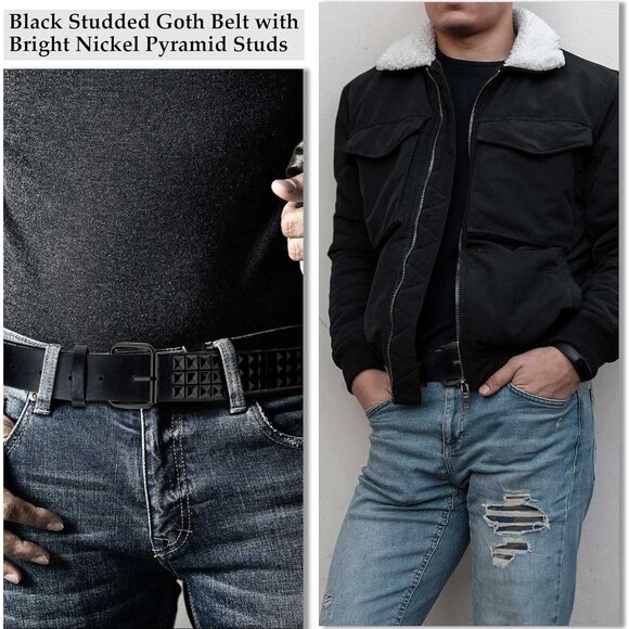 Studded Belt Metal Punk Rock Rivet Punk Leather Threads Studded Goth Belt with P - Picture 5 of 7